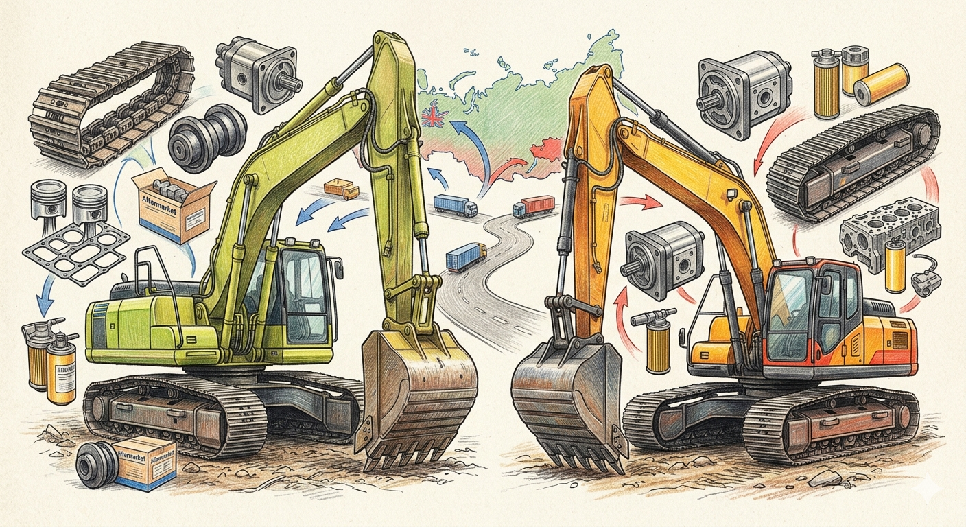 Aftermarket для Komatsu и CAT vs. оригинал Sany, XCMG, Liugong: что выгоднее в РФ в 2026 году